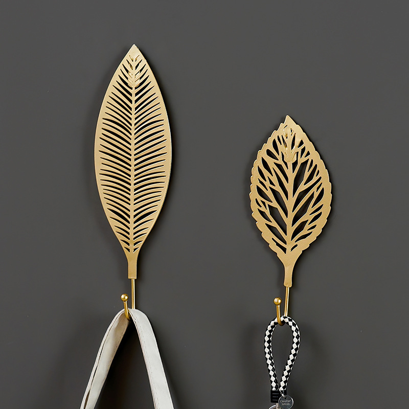 Home Bathroom Key - Nordic Wrought Iron Leaf Hook Gold