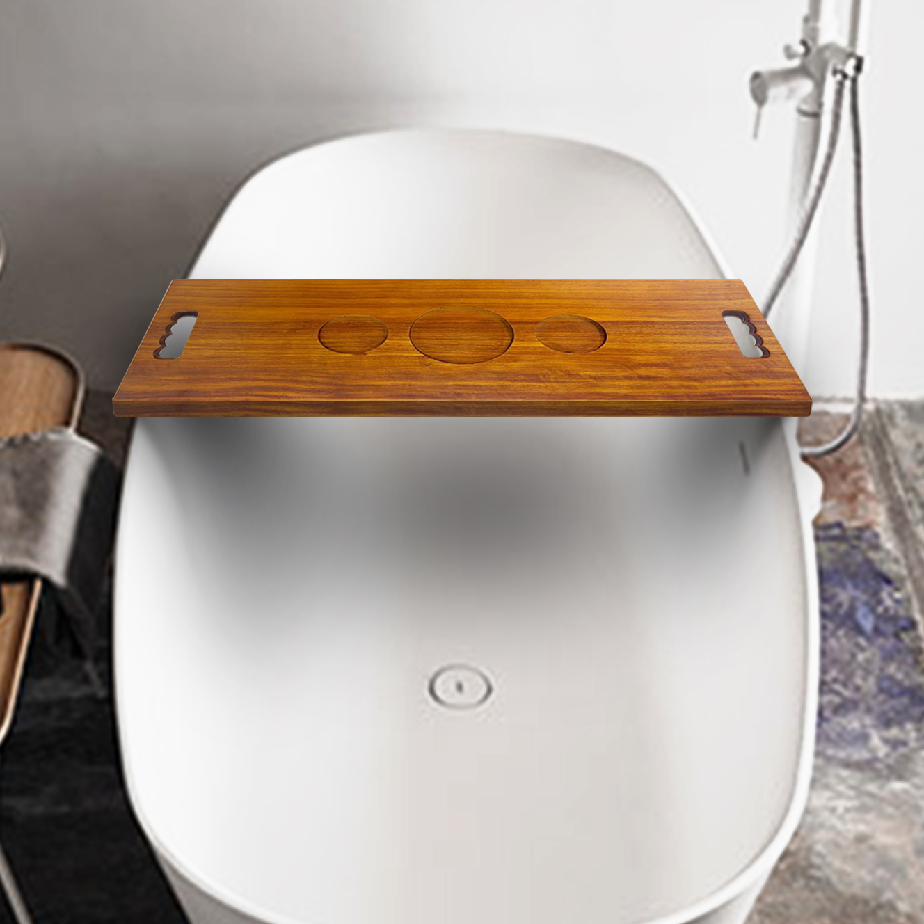 Solid Wood Bathtub Tray with S - Bath Caddy Tray ulasan dan harga