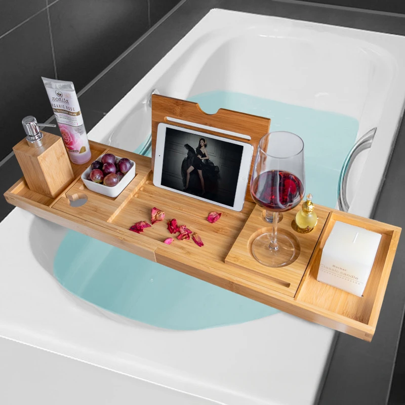 Extendable Spa Bathtub Bamboo  - Bath Caddy Tray ulasan dan harga