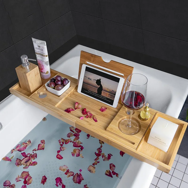 Extendable Spa Bathtub Bamboo  - Bath Caddy Tray ulasan dan harga