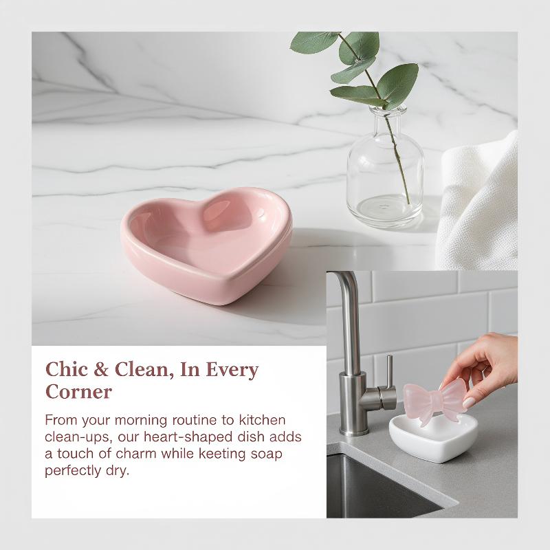Cute Bow Heart Shaped Ceramic  - Home Bathroom Vanity ulasan dan harga