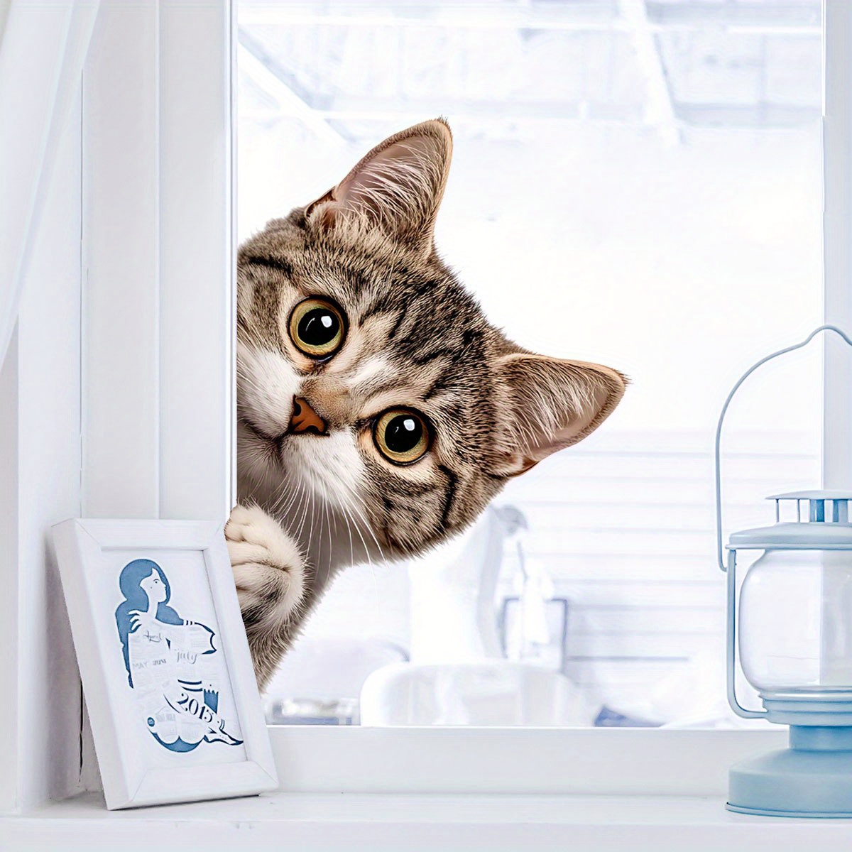 Funny Cat Peeking Window Wall  - Home Bathroom Cabinets ulasan dan harga