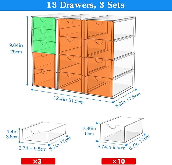 13 Drawer Clear Acrylic Makeup - Home Bathroom Vanity ulasan dan harga