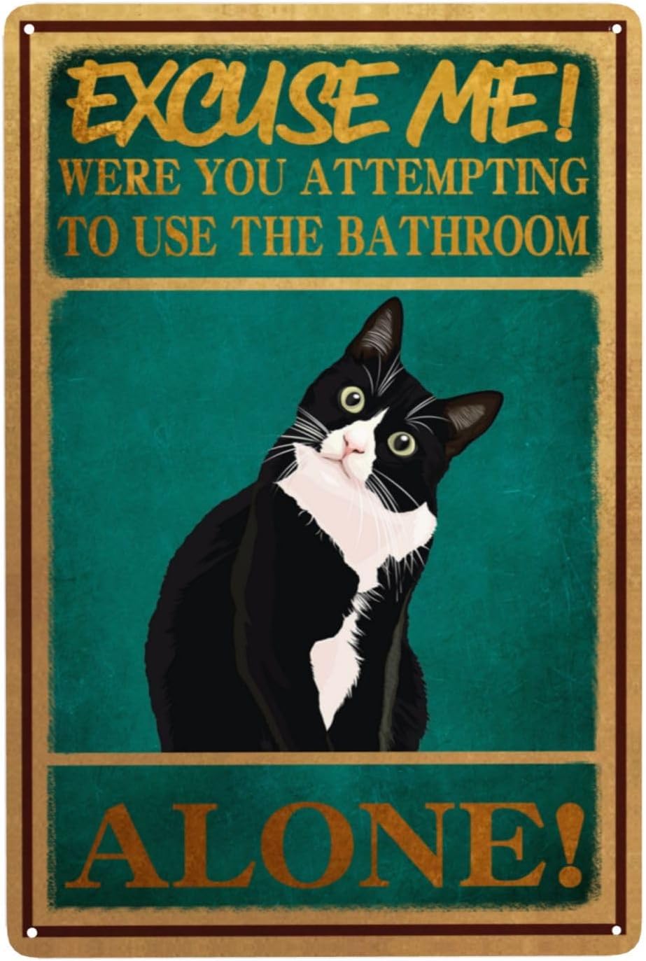 Retro Tin Signs Tuxedo Cat Bat - Home Alone Bathroom ulasan dan harga