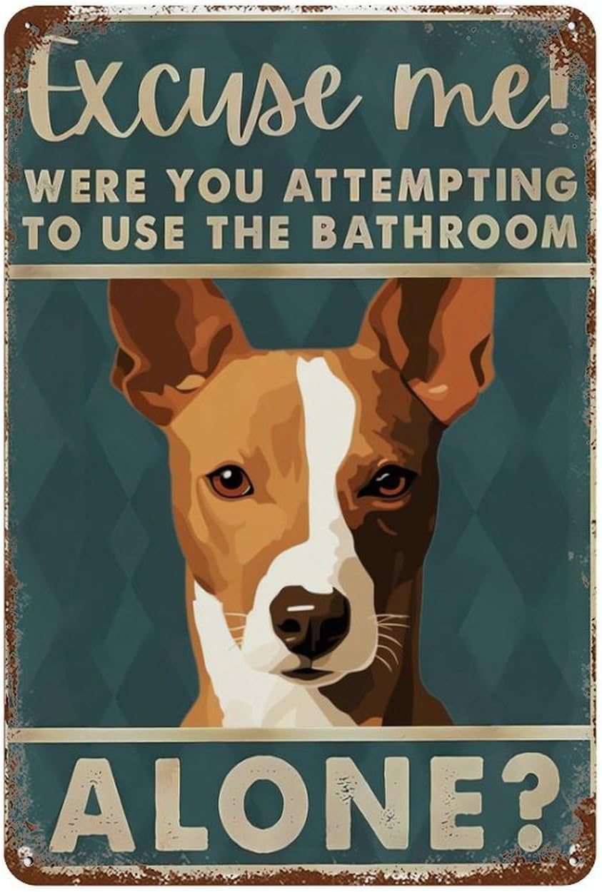 Retro Tin Sign Basenji Dog Exc - Home Alone Bathroom ulasan dan harga