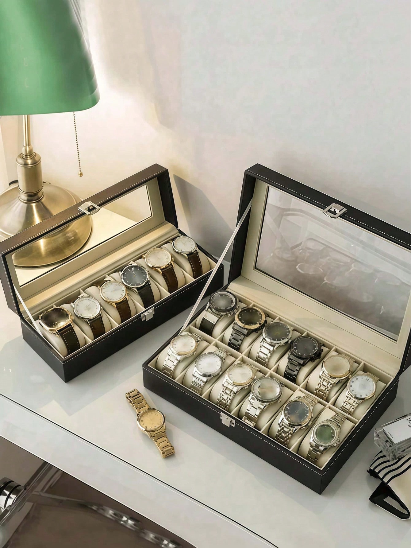 Leather Watch Box with Lock, L - Home Bathroom Vanity ulasan dan harga