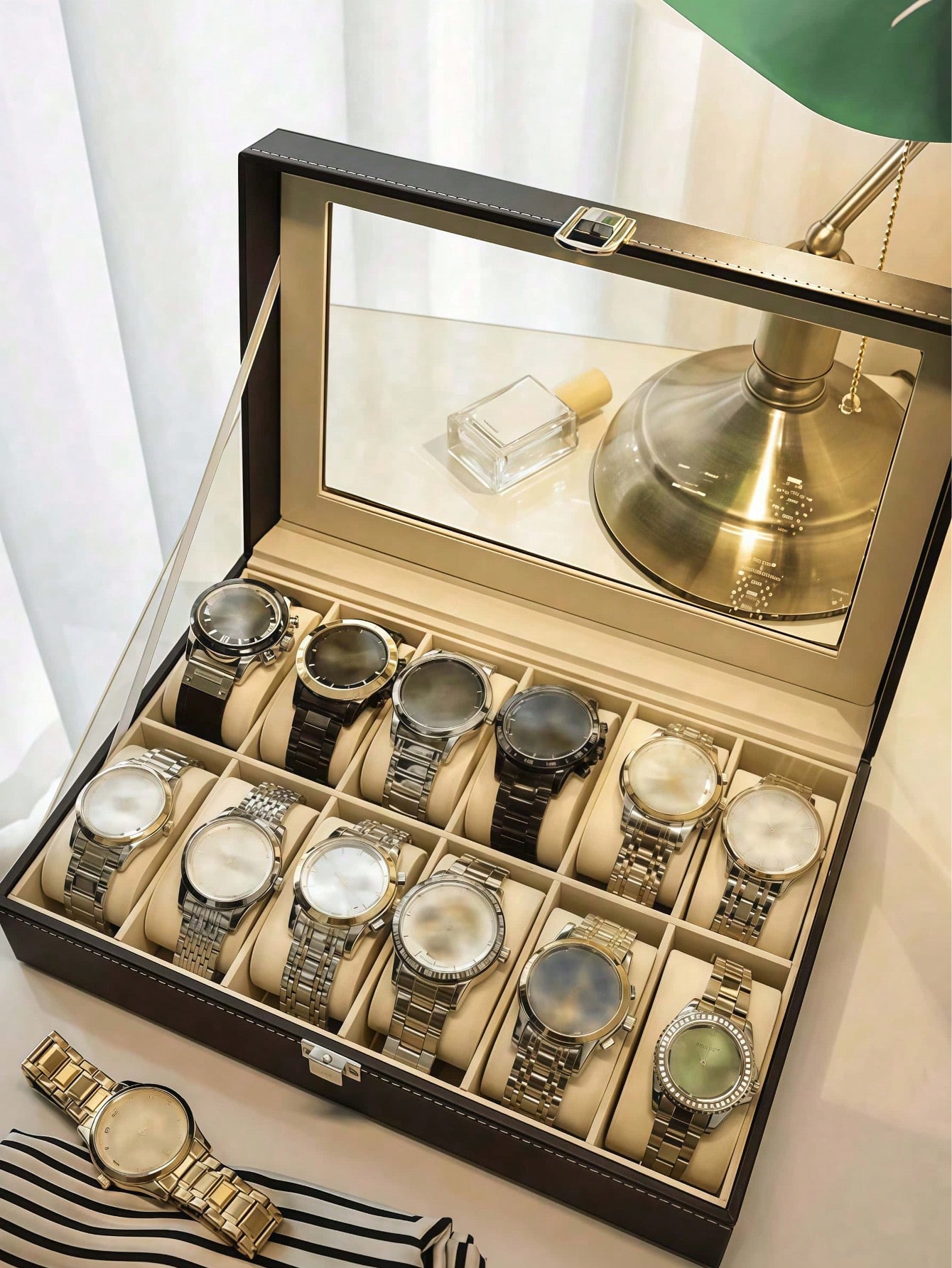 Leather Watch Box with Lock, L - Home Bathroom Vanity ulasan dan harga