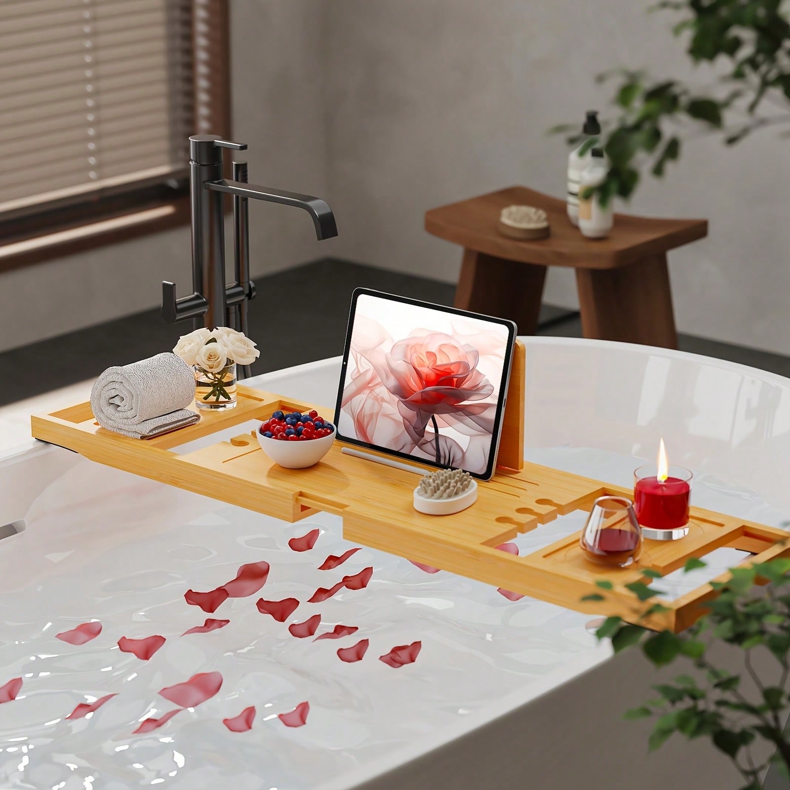 Bamboo Bathtub Caddy Tray, Ext - Bath Caddy Tray ulasan dan harga