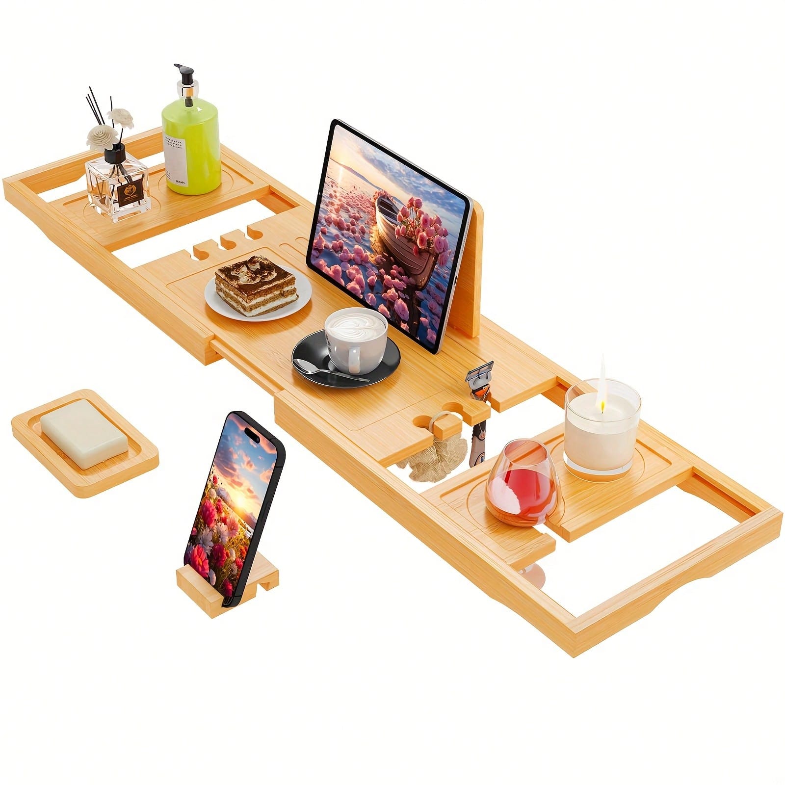 Bamboo Bathtub Caddy Tray, Ext - Bath Caddy Tray ulasan dan harga