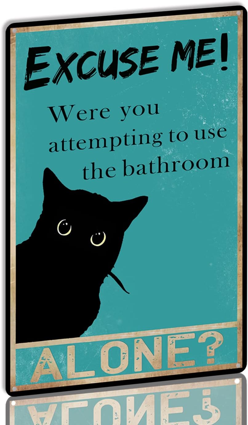 Tin Sign Funny Black Cat Bathr - Home Alone Bathroom ulasan dan harga