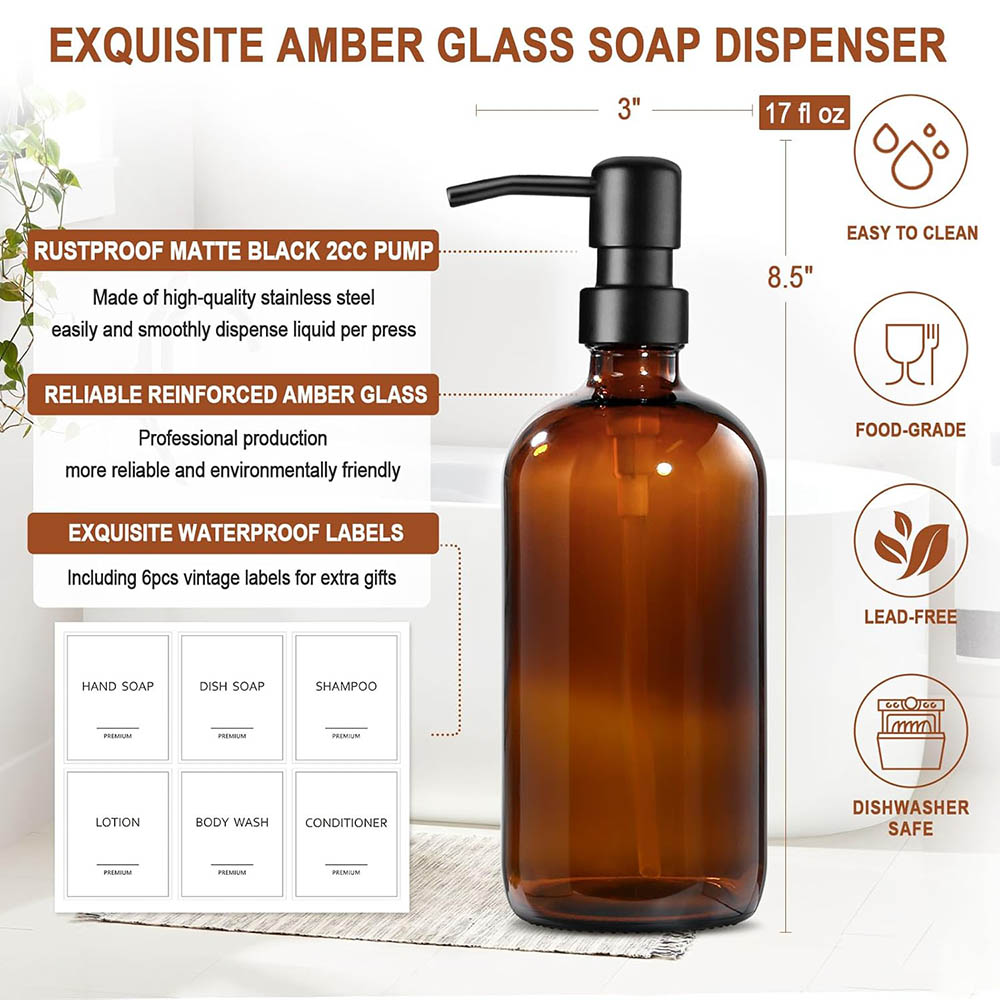 Amber Glass Soap Dispenser, 2  - Home Bathroom Soap Dispenser ulasan dan harga