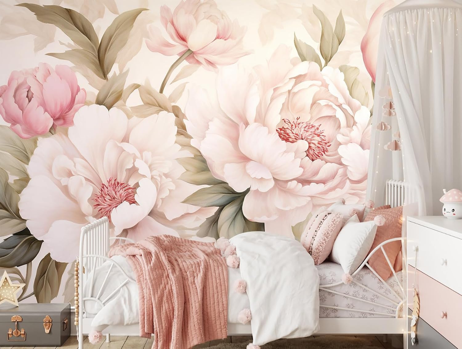 Elegant Peony Floral Mural Wal - Home Bathroom Vanity ulasan dan harga